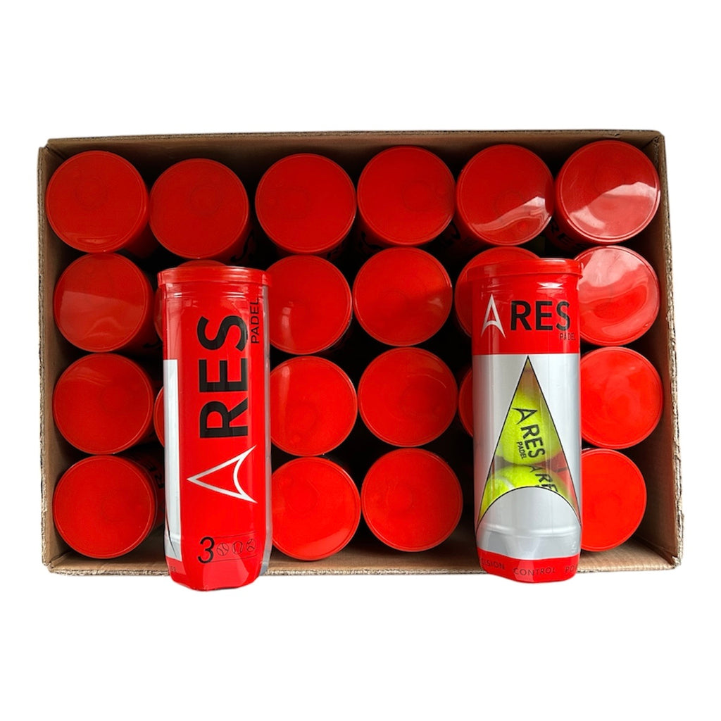 Caja con 24 tubos de padel presurizados
